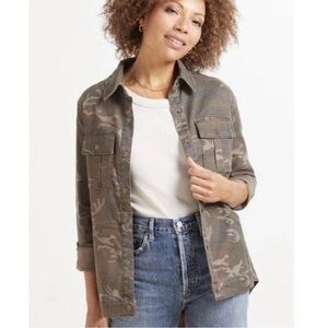Evereve Level 99 "Gina" Camo Shacket Linen Tencel Blend Western Boho Grunge